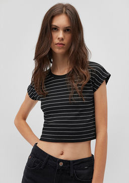 Siyah Cizgili Basic Tisort - Mavi фото 2