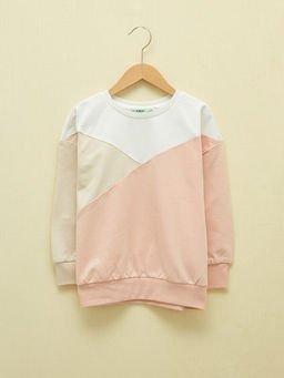 Bisiklet Yaka Renk Bloklu Uzun Kollu K?z ?ocuk Sweatshirt