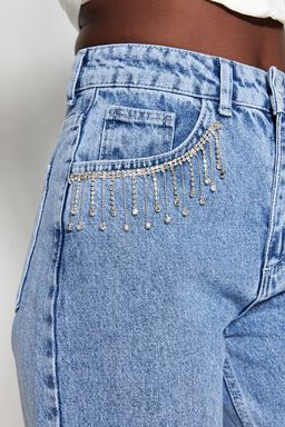 Mavi Tasl? Aksesuar Detayl? Yuksek Bel Wide Leg Jeans TWOSS23JE00204 - Trendyolmilla фото 6