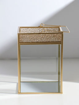 Подсвечник стекло, металл "Капли сверху" золотой 13,5х13,5х19 см