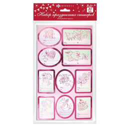 Набор самоклеящихся праздничных наклеек арт.48049/72 ПОЗДРАВИТЕЛЬНЫЕ РОЗОВЫЙ (145x250, на бумажной п