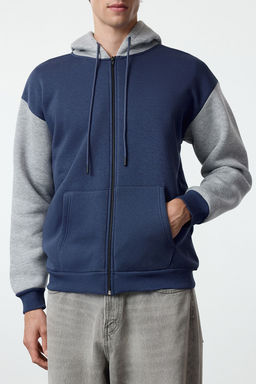 TRENDYOL MAN Indigo Oversize/Genis Kesim Polarl?/S?cak Tutan Fermuarl? Kapusonlu H?rka/Sweatshirt TMNAW25SW00076 - Trendyolmilla фото 10