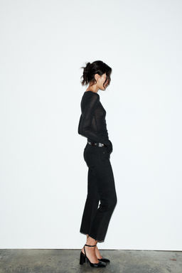TRF HIGH-WAIST CROPPED FLARE JEANS - Zara фото 3