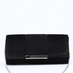 Сумка-клатч женская на магните, на длинной цепочке, чёрная