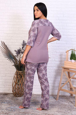 Пижама с брюками футер с начёсом, принт, кофе (945-2) - Плиона фото 6