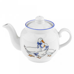 Чайник заварочный фарфоровый Гуси 0,35л, д9см, h9см, отводка краской, форма Янтарь (Россия)
