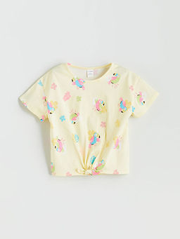 Bisiklet Yaka Bask?l? K?z ?ocuk Ti??rt