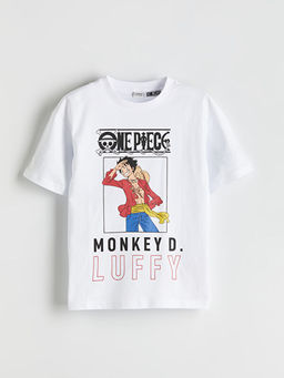 Bisiklet Yaka One Piece Bask?l? Erkek ?ocuk Ti??rt