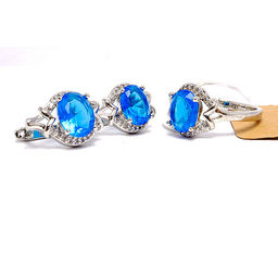 Комплект ювелирной бижутерии коллекция Дубай кольцо и серьги с топазами и фианитами