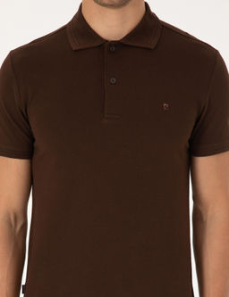 Koyu Kahverengi Slim Fit %100 Pamuk K_vr_lmaz Polo Yaka Basic Ti__rt