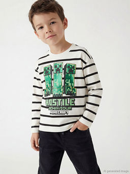 Bisiklet Yaka Bask?l? Erkek ?ocuk Ti??rt