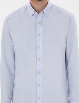 A__k Mavi Slim Fit Oxford G_mlek Uzunkol