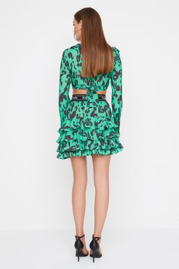 TRENDYOLMILLA X Sagaza Studio Yesil Leopar Desen Bask?l? Dokuma Sifon Etek TPRSS22ET00003  фото 6