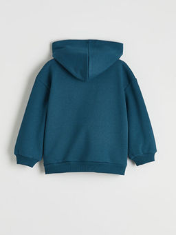 Kap??onlu Bask?l? Erkek ?ocuk Kal?n Sweatshirt