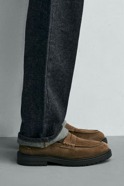 LEATHER TRACK PENNY LOAFERS