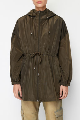 Haki Oversize Kapusonlu Su Gecirmez Yagmurluk Mont TWOAW24MO00160
