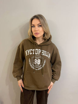 K12315 Толстовка с капюшоном OVER SIZE (плотный хлопок) КОРИЧНЕВЫЙ