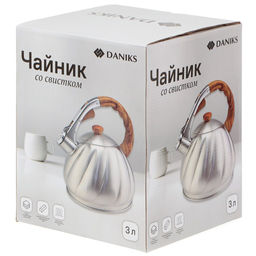 Чайник нерж. сталь, 3 л, со свистком, матовый, ручка бакелит. в цвет дерев/ , GS-04571/MSY-087 /DANIKS/  фото 5