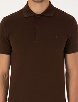 Koyu Kahverengi Slim Fit %100 Pamuk K_vr_lmaz D__meli Polo Yaka Basic Ti__rt