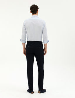 Lacivert Slim Fit Jogger Kanvas Pantolon