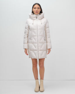 Куртка зимняя женская классическая с капюшоном бежевого цвета 7671B - Visdeer фото 15