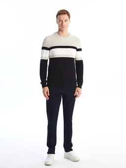 Bisiklet Yaka Uzun Kollu Renk Bloklu Erkek Triko Kazak