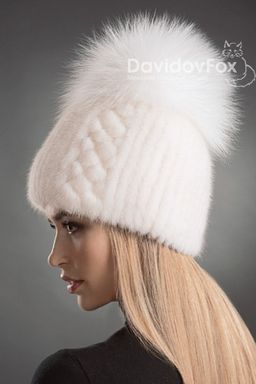 Шапка Лыжница норка орнамент жемчуг