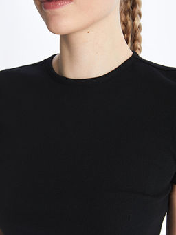 Bisiklet Yaka D?z K?sa Kollu Kad?n Crop - Waikiki фото 3