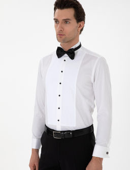 Beyaz Slim Fit Pamuk Kar___ml_ Ata Yaka Smokin G_mlek - Cacharel фото 3