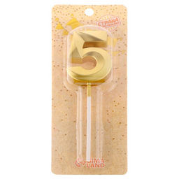 Цена за 4 шт. Свеча в торт на шпажке «Цифра 5», золотая, 5 см