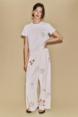 PANTAL?N LARGO BORDADOS / Blanco - Zara фото 6