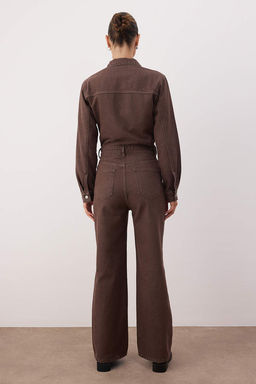 Kahverengi Gomlek Yaka Dugmeli Cepli Denim Tulum TWOAW26TU00012 - Trendyolmilla фото 4