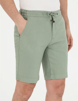 Ye_il Slim Fit Keten Beli Lastikli Dokuma _ort