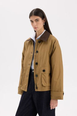 Regular Fit Polo Yaka Dugmeli Cepli Apoletli Pamuklu Mevsimlik Ceket Mont