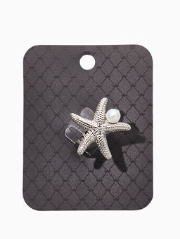 Кольцо "Морская звезда" с бусиной, безразмерное, цвет белый в серебре