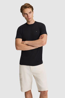 Erkek Siyah Regular Fit Bisiklet Yaka Basic Ti__rt