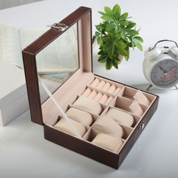 Шкатулка кожзам под часы 6 отделений и бижутерию Кофейный питон матовая 7,7х20х25,5 см - Simaland фото 2