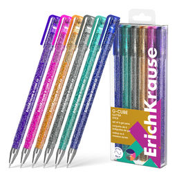 Цена за 1 шт. Набор из 6 ручек гелевых ErichKrause G-Cube® Stick Glitter 1.0, цвет чернил ассорти (в пэт-боксе)