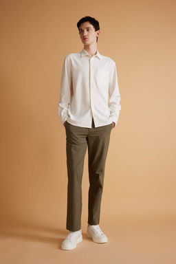 Рубашка стандартного кроя с воротником-поло и длинными рукавами - Defacto фото 2