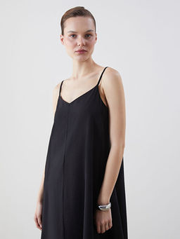 V Yaka D?z Ask?l? Elbise