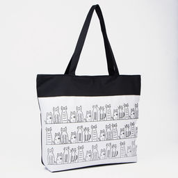 Сумка - шоппер «Котики», на молнии, с подкладкой, 42×9×32 см, чёрный