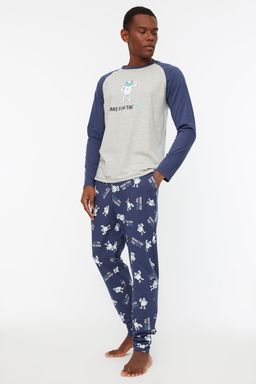 Trendyolmilla Man Lacivert-Gri %100 Pamuk Regular Fit Bisiklet Yaka Pijama Tak?m? THMAW22PT0440  фото 2