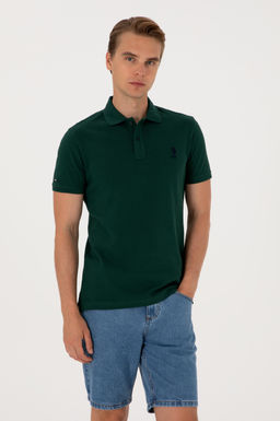 Erkek Slim Fit Polo Yaka Koyu Ye_il Basic Ti__rt Sepette S_rpriz _ndirim