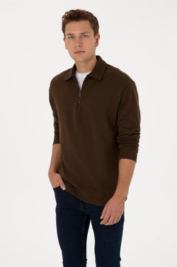 Худи U.S. Polo Assn Erkek Regular Fit с застежкой коричневый из хлопка