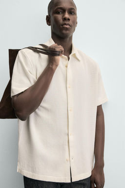 Рубашка Zara CAMISA ESTRUCTURA CONFORT кремовая