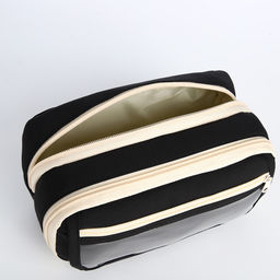 Косметичка-пенал на молнии с отделами, с прозрачным карманом, чёрная - Simaland фото 3