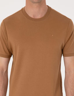 Kahverengi Regular Fit %100 Pamuk Bisiklet Yaka Basic T-shirt