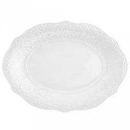 "Русь" Блюдо овальное фарфоровое 254х187х25мм, белый, рельефный декор, волнистый край (Китай)