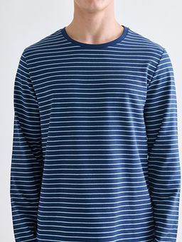 Bisiklet Yaka Uzun Kollu ?izgili Erkek Ti??rt