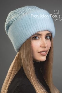 Шапка Камелия норка трикотаж голубая